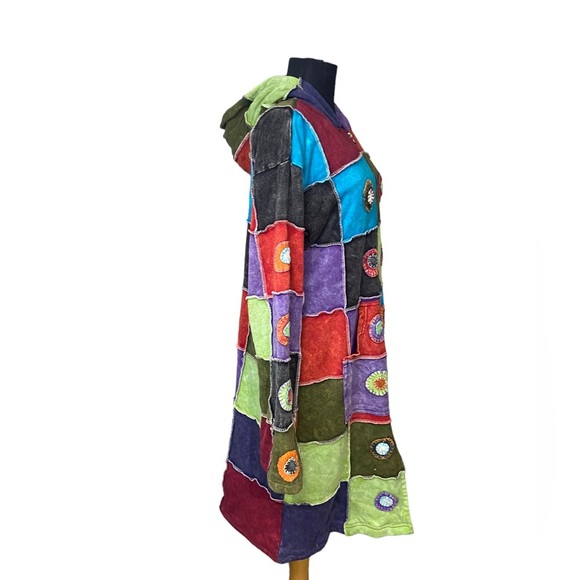 KPC Patchwork Colorful Boho Jacket With Hood - Picture 2 of 16